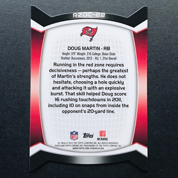 Doug Martin RC - 2012 Topps Chrome Red Zone Rookies Refractors #RZDC-22 - Picture 2 of 2